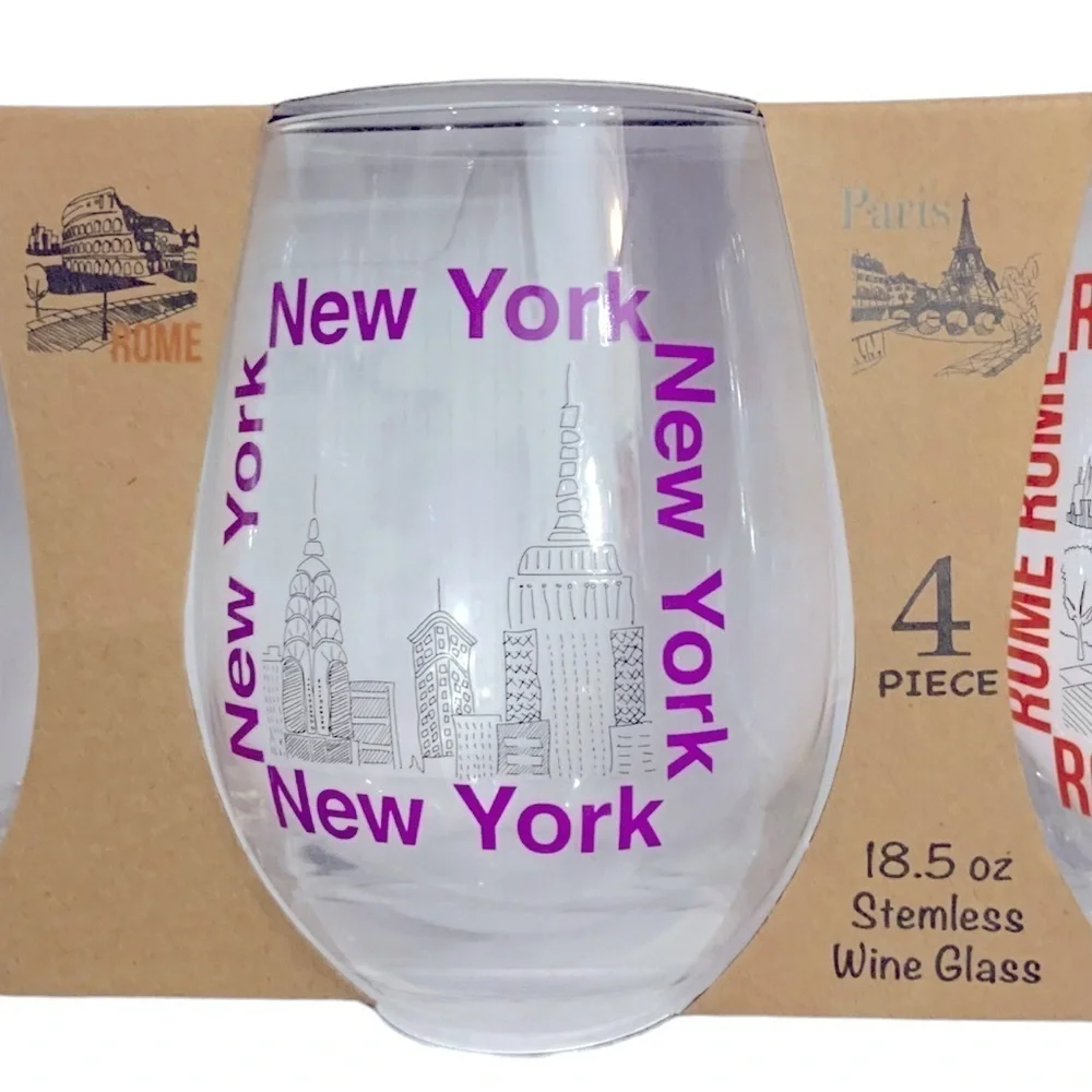 Circleware Voyagers Stemless Wine Glasses, Set of 4 Drinking Glassware  18.9 Oz